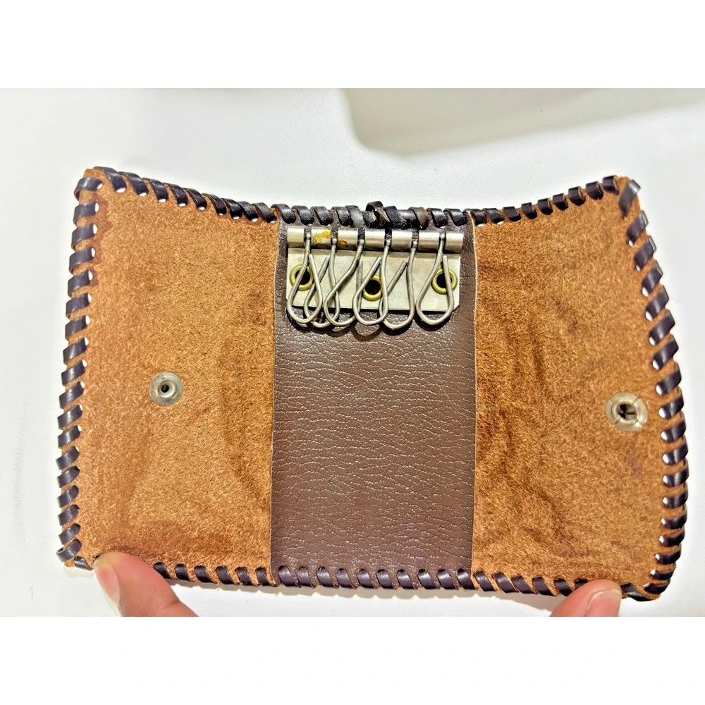Vintage Hand Tooled Leather Key Holder Case 6 Hook Floral Western Brown Wallet